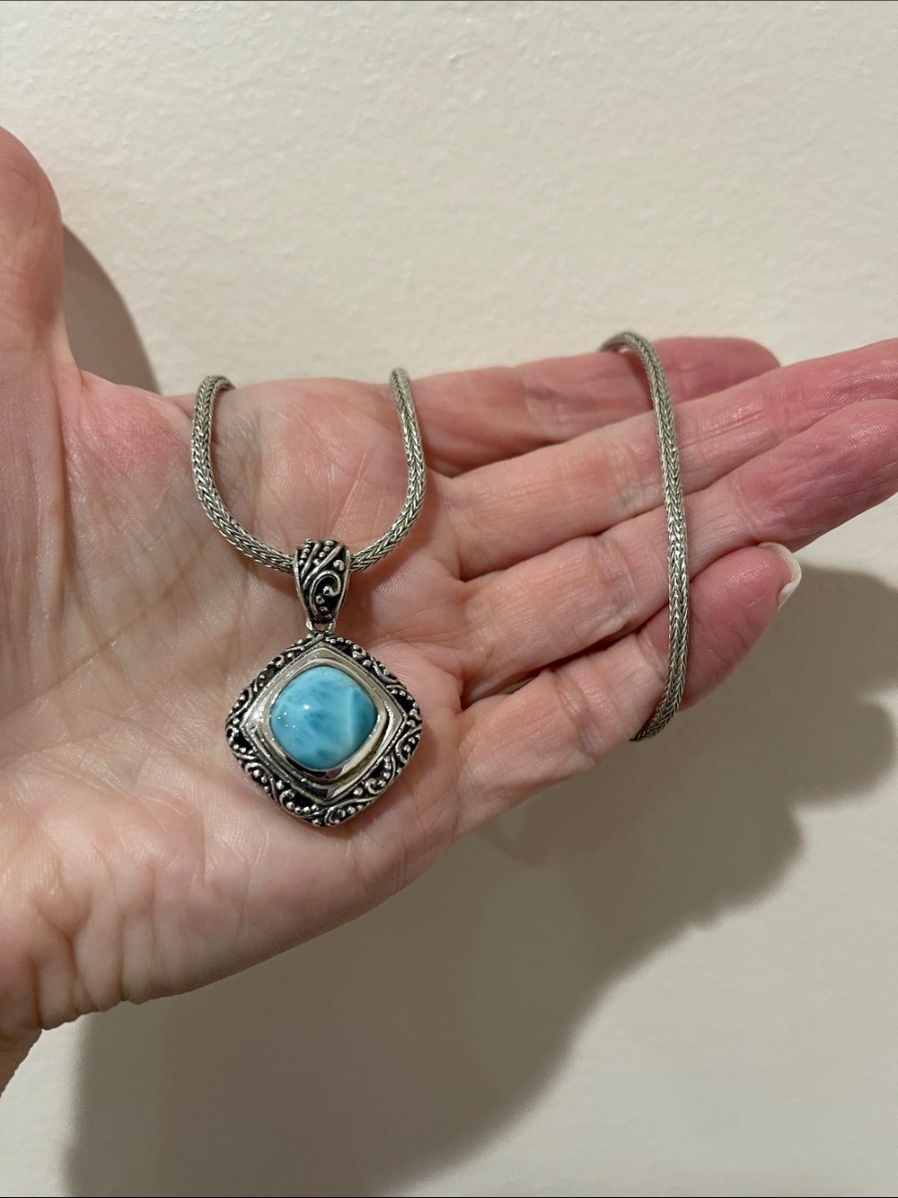 Marahlago Sterling Silver & Caribbean Larimar Necklace Adj. 18” - 19” - Picture 3 of 10